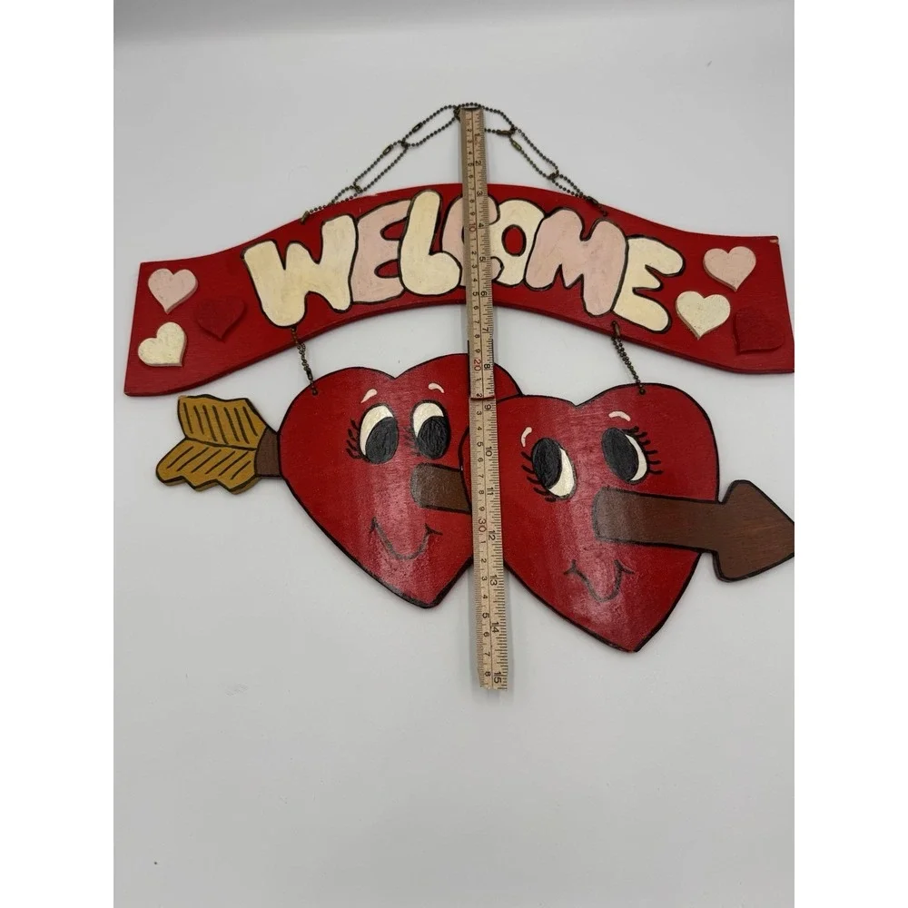 VTG Heart Shaped Wood Folk‎ Handmade Country welcome sign Arrow Painted Art Hand